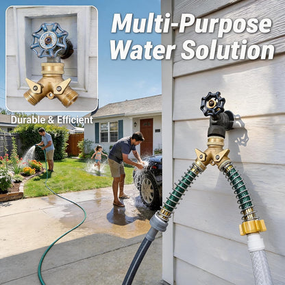 ‌VANCOCO 2 Way Garden Hose Splitter, 3/4" Heavy Duty Solid Brass Hose Y Splitter With 2 Shut-off for Outdoor Faucet & Garden Hose