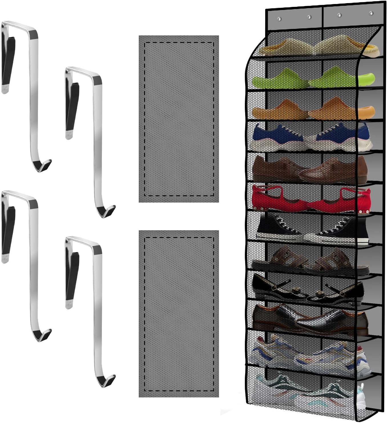 Kotkn Over The Door Shoe Organizer with 12 Large Breathable Pockets - Durable Hanging Storage for the Entire Family's Shoes (White)