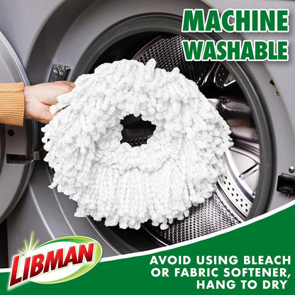 Libman Tornado Spin Mop System and 1 Refill, Mop and Bucket with Wringer Set for Hardwood Floor Cleaning, 2 Total Heads Included
