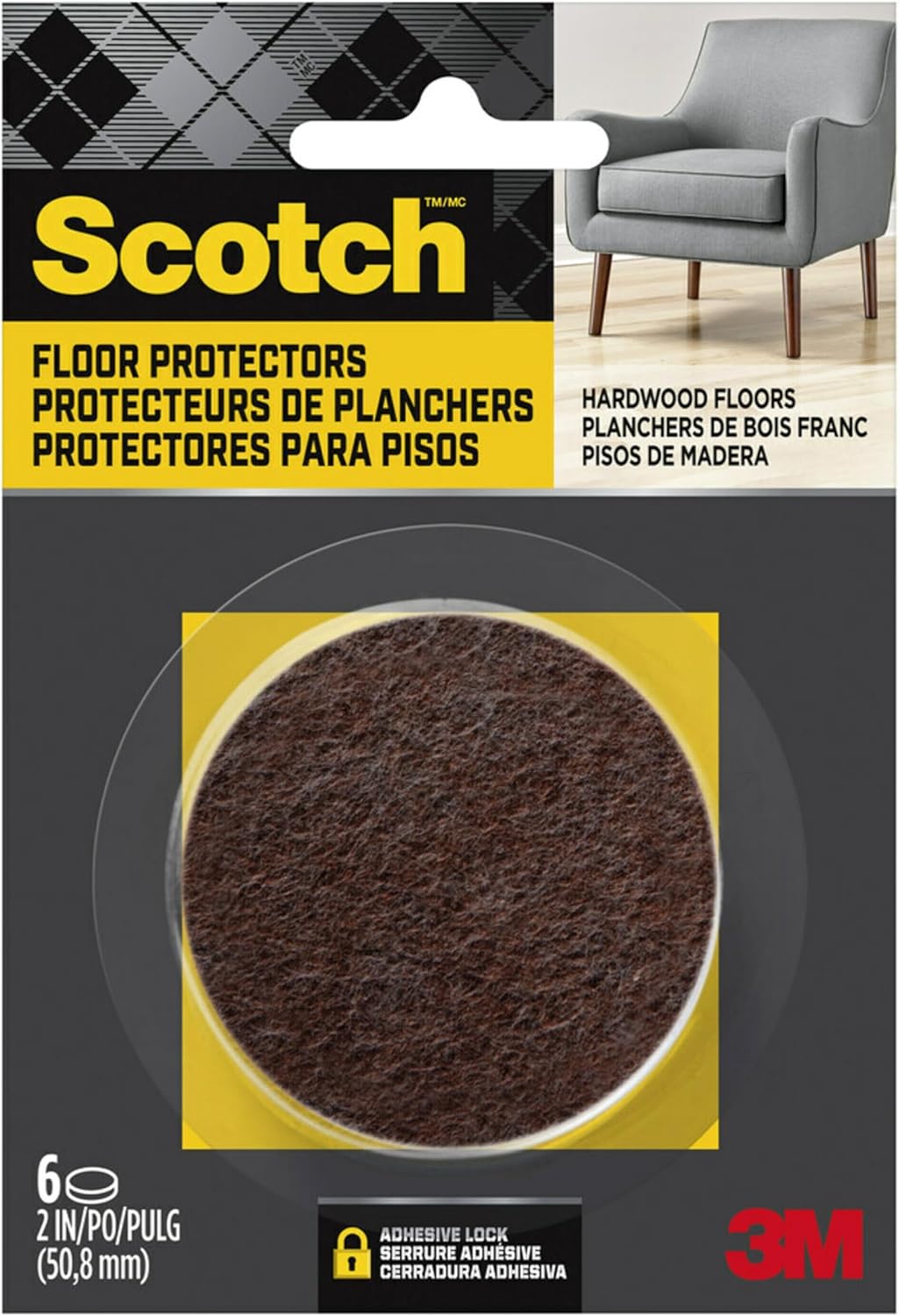 Scotch Felt Furniture Pads 6 PCS Furniture Pads for Hardwood Floors, Round, Beige, 2" Diameter