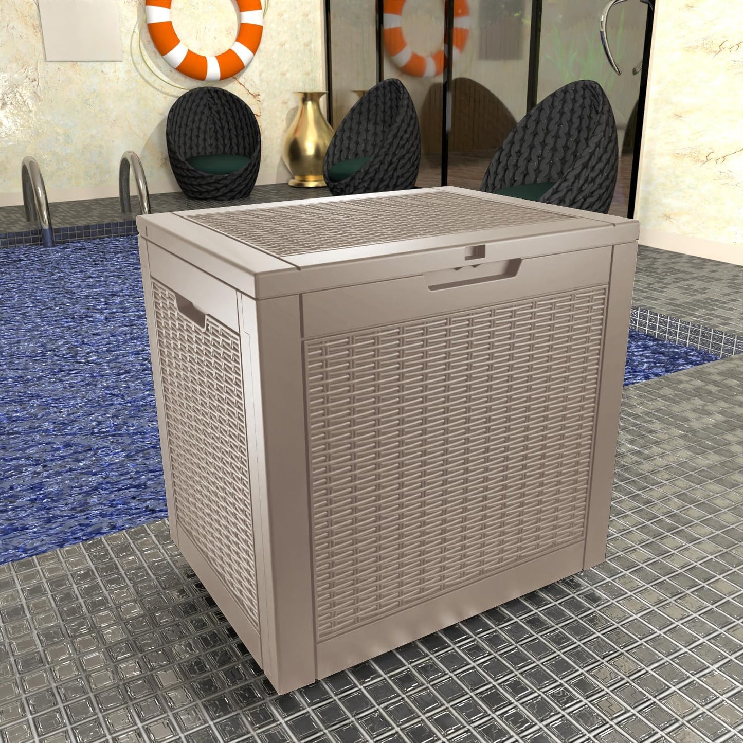 PatioZen 50 Gallon Deck Box Outdoor, Weatherproof Resin Patio Storage Box, Waterproof Outdoor Storage Boxes with Lid Lockable for Cushions, Garden Tools,Grey