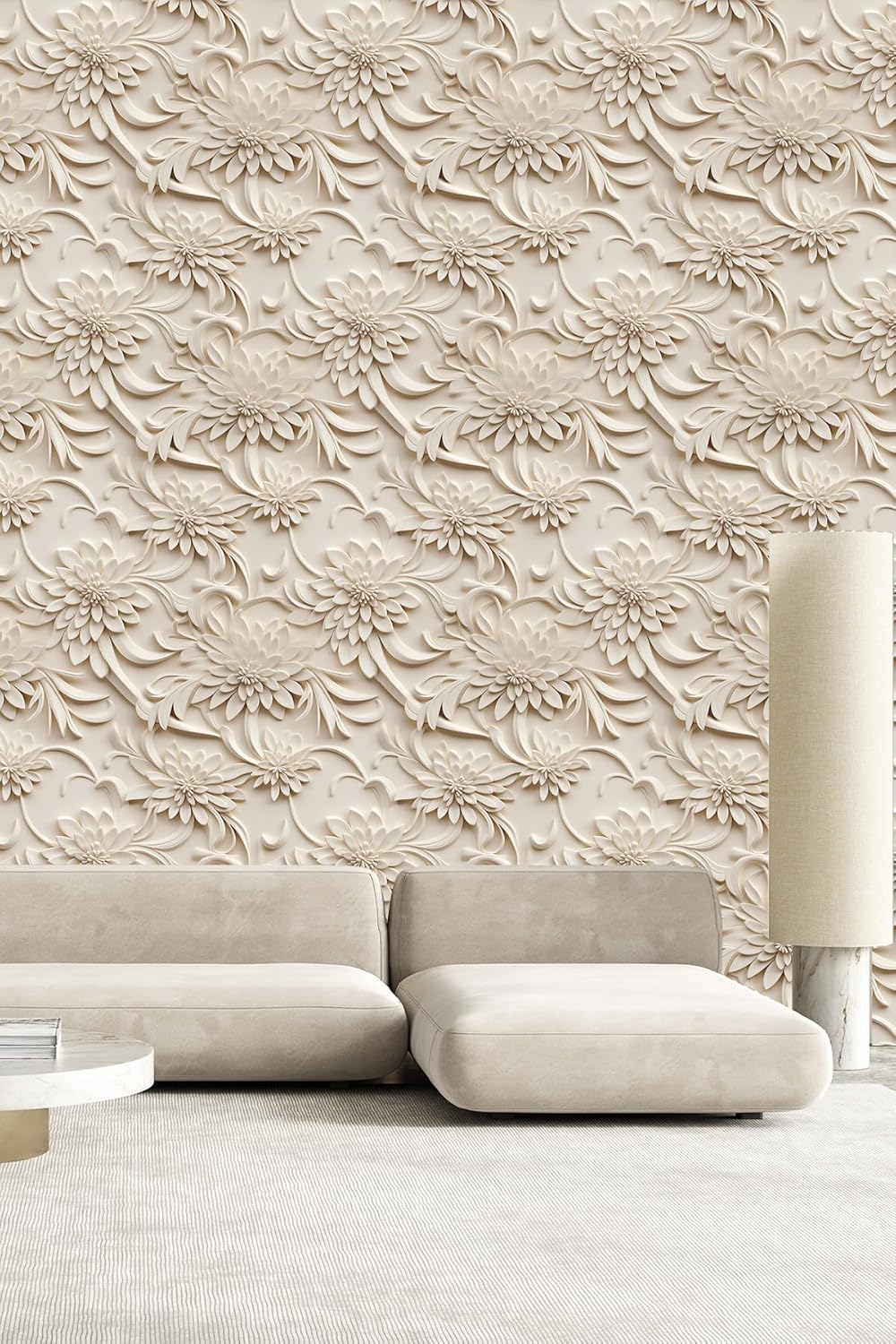 Floral Peel and Stick Wallpaper 3D Effect Interior Wall Décor Contact Paper Self Adhesive Removable Renter Friendly for Bedroom Living Cabinet Room 17.7in x 9.8ft (Not Textured Wallpaper
