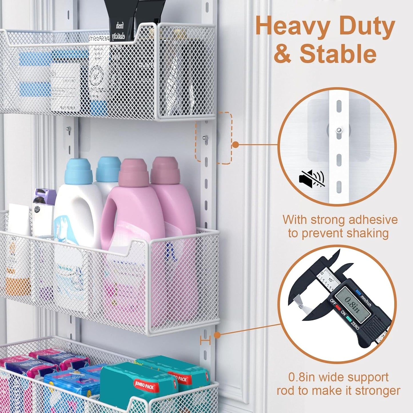 VyGrow Over The Door Organizer, Metal Door Organizer Hanging with 5 Adjustable Baskets and Coat Hook, Behind The Door Storage for Bedroom Closet Bathroom Pantry Cabinet Kitchen, Black
