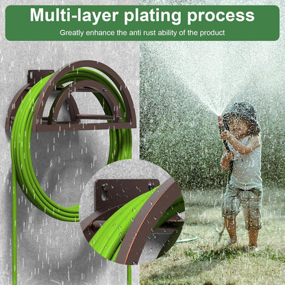 OLV Hose Holder Wall Mount, Outdoor Water Hose Holder Holds 125-ft Hose, Heavy Duty Metal Detachable Hose Hanger Reel Storage Organizer, Hose Rack for Outside Garden Lawn Yard Farm, Black