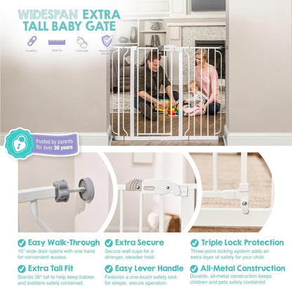 Regalo Safety 29-38.5" Baby Gate for Doorways & Bottom of Stairs, Pressure Mounted Baby Gate with Door for Babies, Toddlers & Pets, Tested & Safe for 30 Years, American Designed, American Owned, White