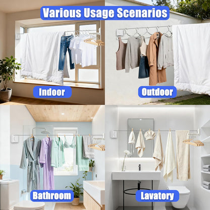 Retractable Clothesline Indoor & Outdoor, 16.2Ft Non-Sagging Stainless Steel Laundry Line with Wall Mounted Heavy Duty Design, Space-Saving Drying Rack for Bathroom, Balcony(1, White)