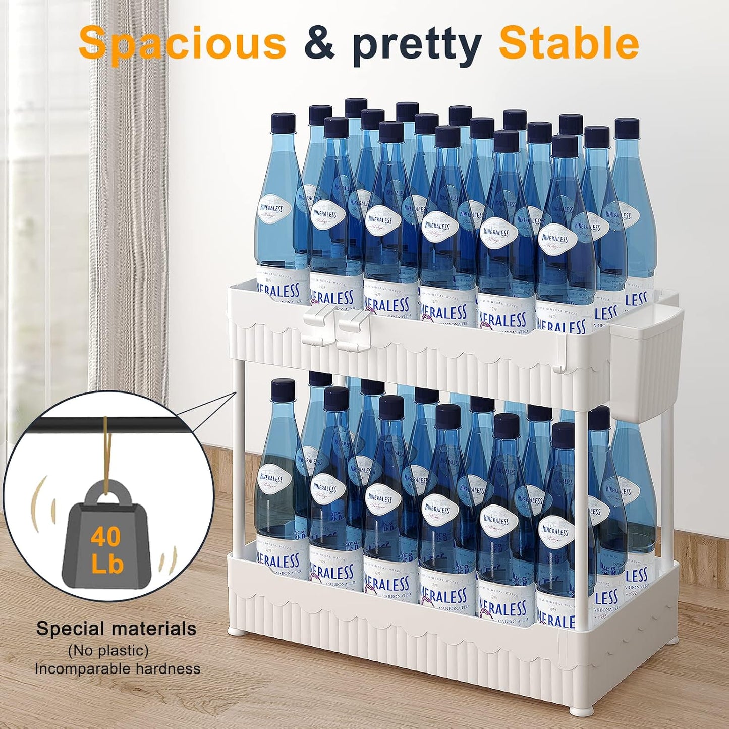 Sevenblue 2 Pack Under Sink Organizer, Under Bathroom Cabinet Organizer with Hooks Hanging Cup, Multi-Purpose Storage Shelf for Kitchen Bathroom, Black