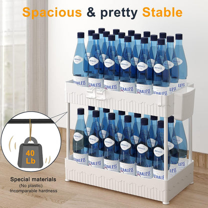 Sevenblue 2 Pack Under Sink Organizer, Under Bathroom Cabinet Organizer with Hooks Hanging Cup, Multi-Purpose Storage Shelf for Kitchen Bathroom, Black