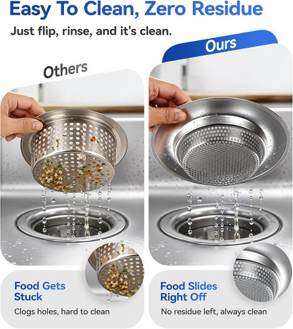 Anti-Clog Sink Drain Strainer Applicable to Different Kitchen Drains, Safe Design Stainless Steel Kitchen Sink Strainer, Drain Cover Filter Food Catcher Basket Easy to Clean - Inner Diameter 2.95 Inch