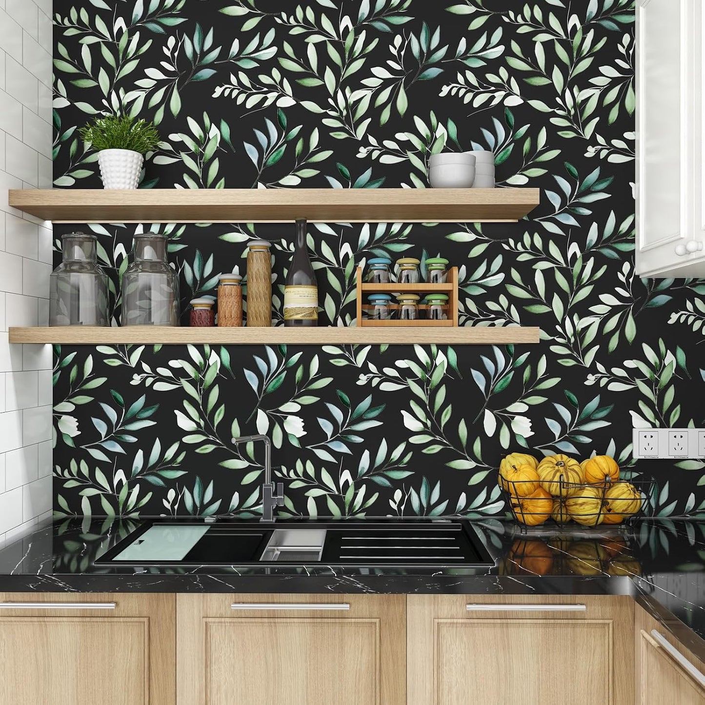 Danodoi Yellow Floral Wallpaper Peel and Stick Vinyl Wallpaper Stick and Peel Colorful Contact Paper for Cabinets Waterproof Self Adhesive Wall Paper for Kitchen Countertop Wall 17.5" x 118"
