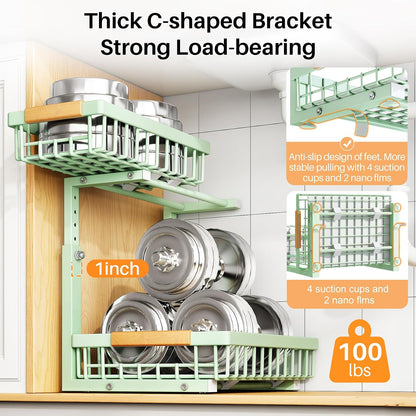 PXRACK Under Sink Organizer, Adjustable Height, 2 Tier Pull Out Under Cabinet Organizer, Slide Out Thickened Metal Under Sink Storage for Kitchen Bathroom Laundry Pantry Cabinet, White, Large-1-Pack
