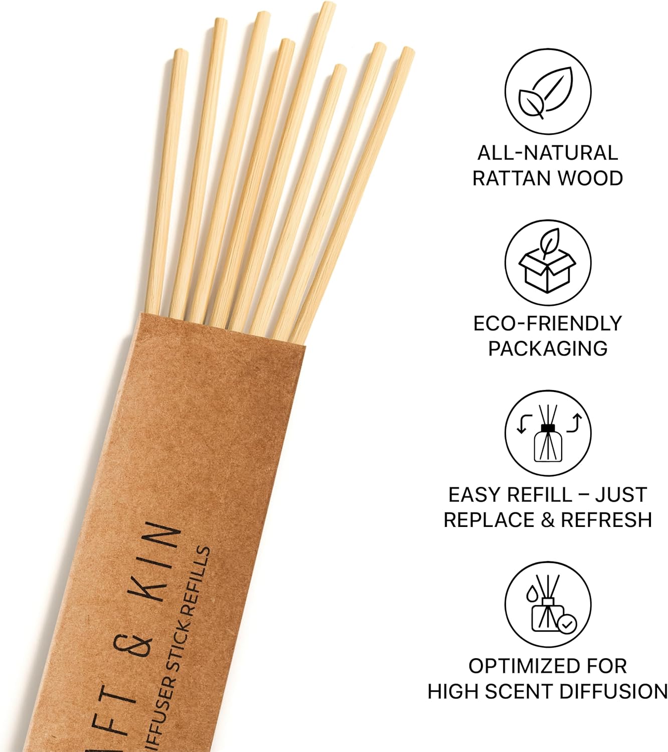 Craft & Kin Lily & Jasmine Diffuser Reed Diffuser | All Natural Essential Oil & 8 Rattan Scent Sticks | Reed Diffusers for Home, Bathroom | Long Lasting Home Fragrance in Amber Glass, 5.75oz