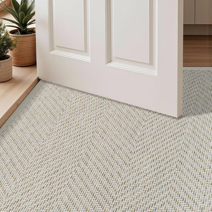 Ultra Thin Indoor Door Mat 24"x36", Washable Door Mat Indoor Entrance, Non Slip Rubber Backing Doormat Low-Profile Inside Entryway Mat, Unique Herringbone Design Entry Mat, Khaki (FOLD)