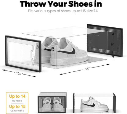SEE SPRING 12 Pack Shoe Storage Box, Clear Plastic Stackable Shoe Organizer for Closet, Space Saving Foldable Shoe Rack Sneaker Container Bin Holder