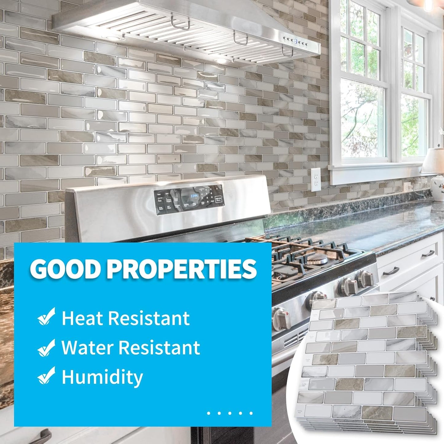 Art3d 10-Sheet Kitchen Backsplash Tiles Peel and Stick, Self Adhesive Wall Tile Sticker for Kitchen Island Bathroom Laundry Room RV Renter 12" x 12" - Jade Green