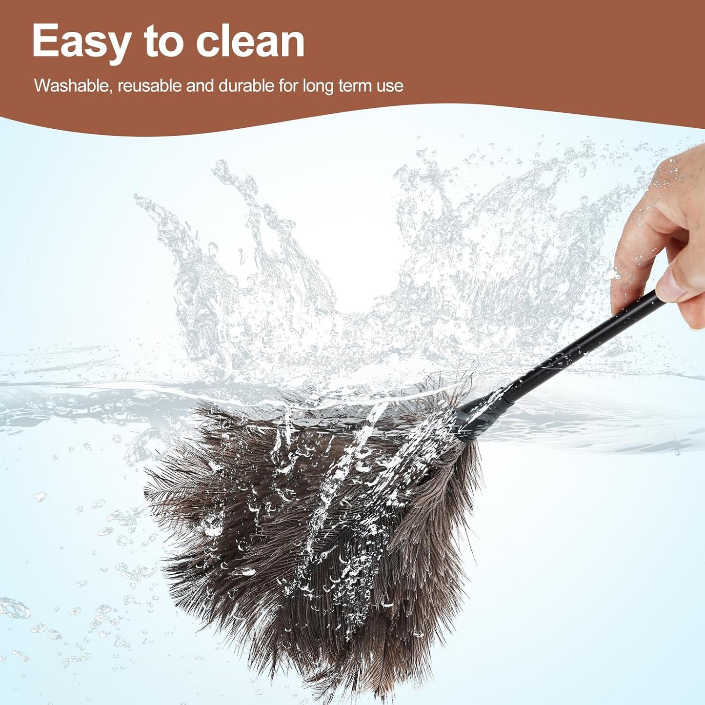 Extendable Cleaning Duster 94 Inch - Long Telescoping Ostrich Feather Dusters with Stainless Steel Extension Pole for High Ceiling Fan, High Ceilings,Roof Dusting