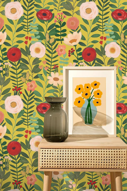 HAOKHOME Floral Peel and Stick Wallpaper Boho Vintage Wall Paper Removable for Bathroom Nursery Beige/Pink/Red Contact Paper 17.3in x 9.8ft