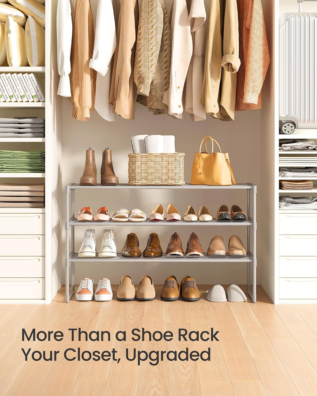 SONGMICS Shoe Rack, 6-Tier Shoe Organizer, Metal Storage Shelf, Upright or Upside Down, for 24-30 Pairs, Stackable, for Entryway, 11.8 x 36.2 x 42.7 Inches, Black ULSA306BH01