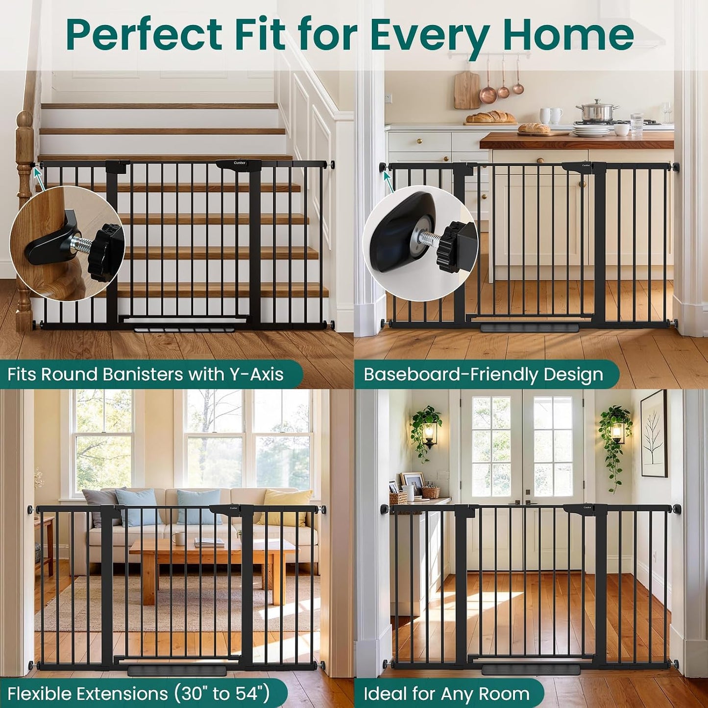 Cumbor 30-46" Baby Gate for Stairs, Mom's Choice Awards Winner-Auto Close Dog Gate for The House, Gifts for Mom, Easy Install Pressure Mounted Pet Gates for Doorways, Black