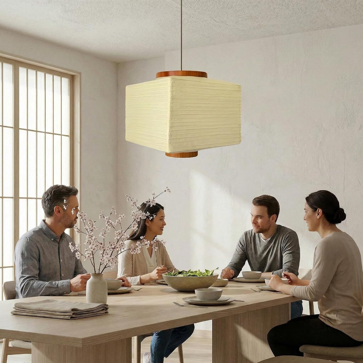 Nogy Paper Lantern Lamp Japanese Style Pendant Light - Off White Rice Hanging Paper Lamp Shade with Cord (11.5 Hardwired Square (Ceiling))