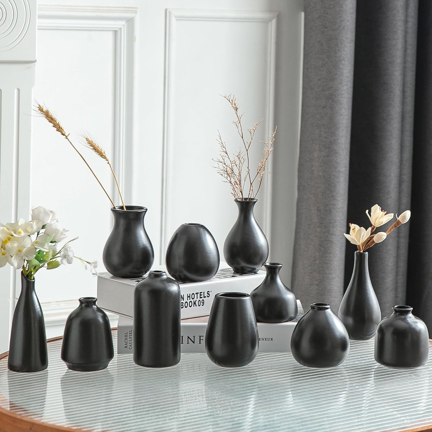 JOJUNO White Bud Vases, Small Ceramic Vase Set of 11, Mini Pottery Vases for Flowers, Decorative Pieces for Home Modern Decor, Boho Decor, Chic Accents for Living Room Dining Table Shelves