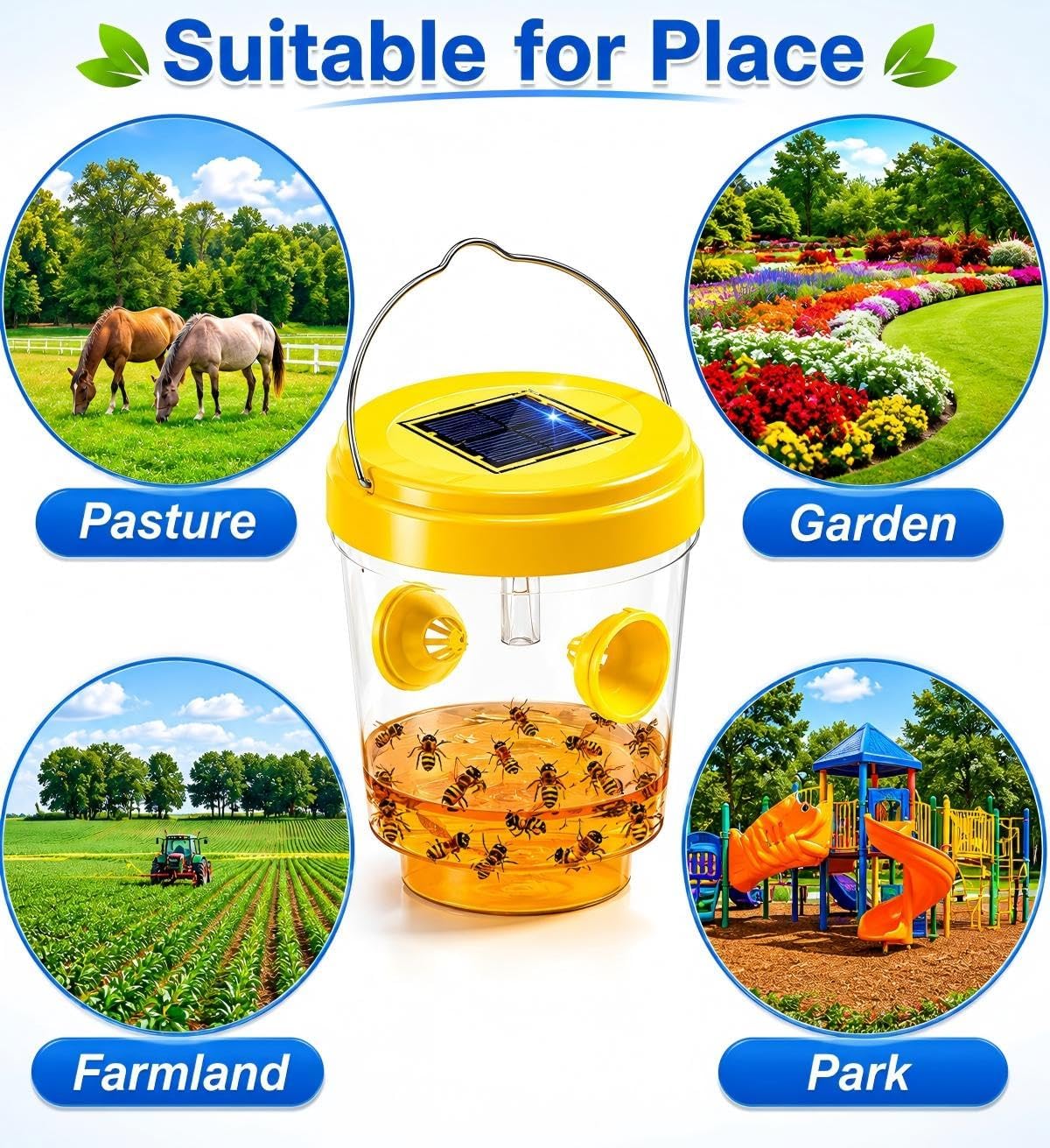 Wasp Traps Outdoor Hanging, Wasp Trap Solar Powered, Bee Traps for Outside, Yellow Jacket Trap Hornet Trap Bee Wasp Catcher for Garden Patio Yard Orchard, 4 Packs