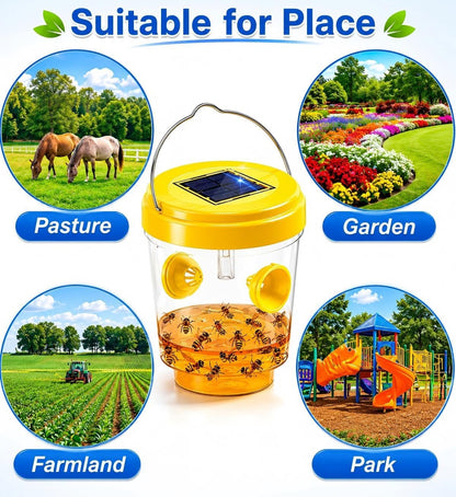 Wasp Traps Outdoor Hanging, Wasp Trap Solar Powered, Bee Traps for Outside, Yellow Jacket Trap Hornet Trap Bee Wasp Catcher for Garden Patio Yard Orchard, 4 Packs