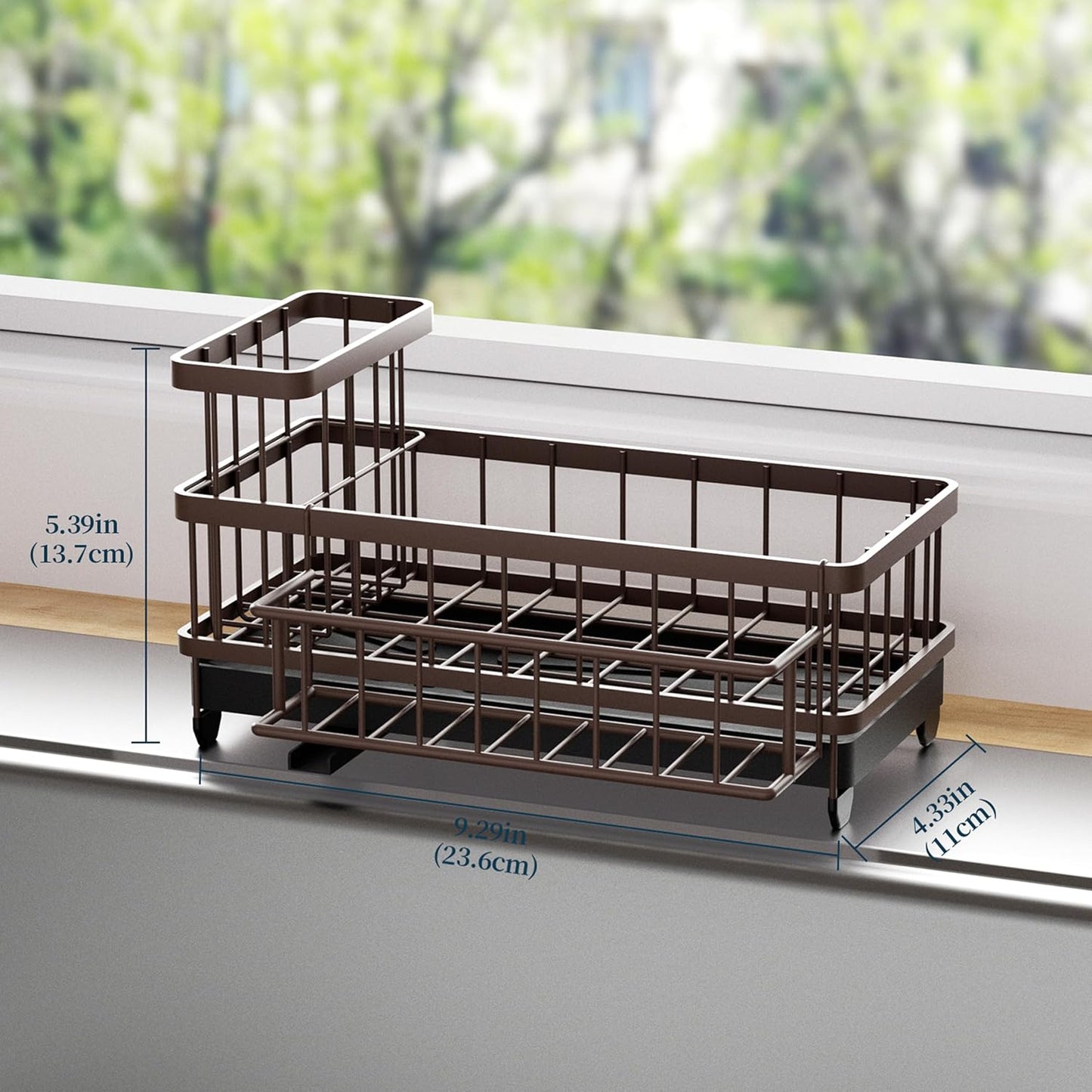 Consumest Sponge Holder for Kitchen Sink - Auto Draining Sink Caddy Organizer with Detachable Rack, High Brush Holder, Kitchen Countertop Storage Accessories, Black