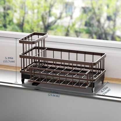Consumest Sponge Holder for Kitchen Sink - Auto Draining Sink Caddy Organizer with Detachable Rack, High Brush Holder, Kitchen Countertop Storage Accessories, Black