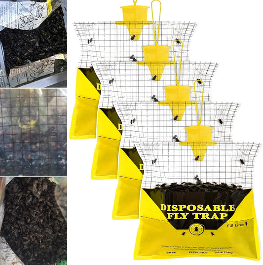 Glovv Fly Traps Outdoor Hanging with Fly Bait, 8 Pack Disposable Bags Hunter Ranch Trap, Pre-Baited Flies Bags Flies Control Bug Catcher Killer Repellent for Stable Horse Barn & Farm, All Filth Flies