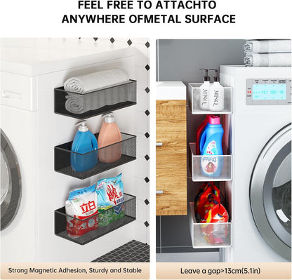 Magnetic Shelf for Washing Machine, Washer Dryer Shelf, Magnetic Lint Bin for Laundry Room, Spice Rack, Magnetic Basket Organizer for Laundry Kitchen, 1 Pack (White, 10.63''L*4.72''W*3.03''H)