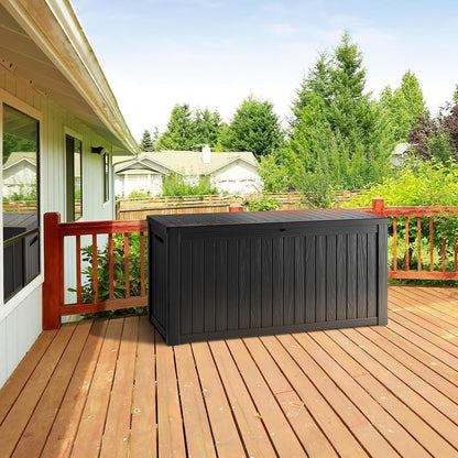 TARKARI 275 Gallon Resin Deck Box, Waterproof Outdoor Storage Box, Lockable for Patio Furniture, Garden Tools, Pool Accessories, UV-Resistant for All Weather Use, Black