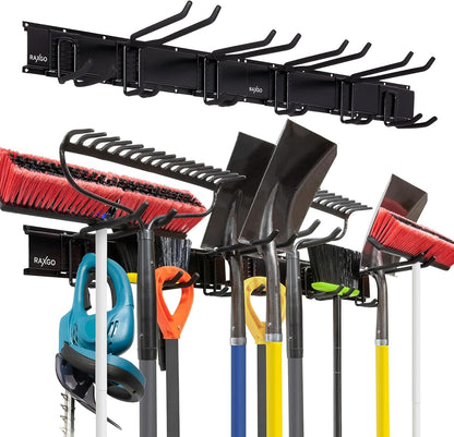 Tool Storage Rack, 8 Piece Garage Organizer, Metal, Wall mounted, Holder for Broom, Mop, Rake Shovel & Tools!