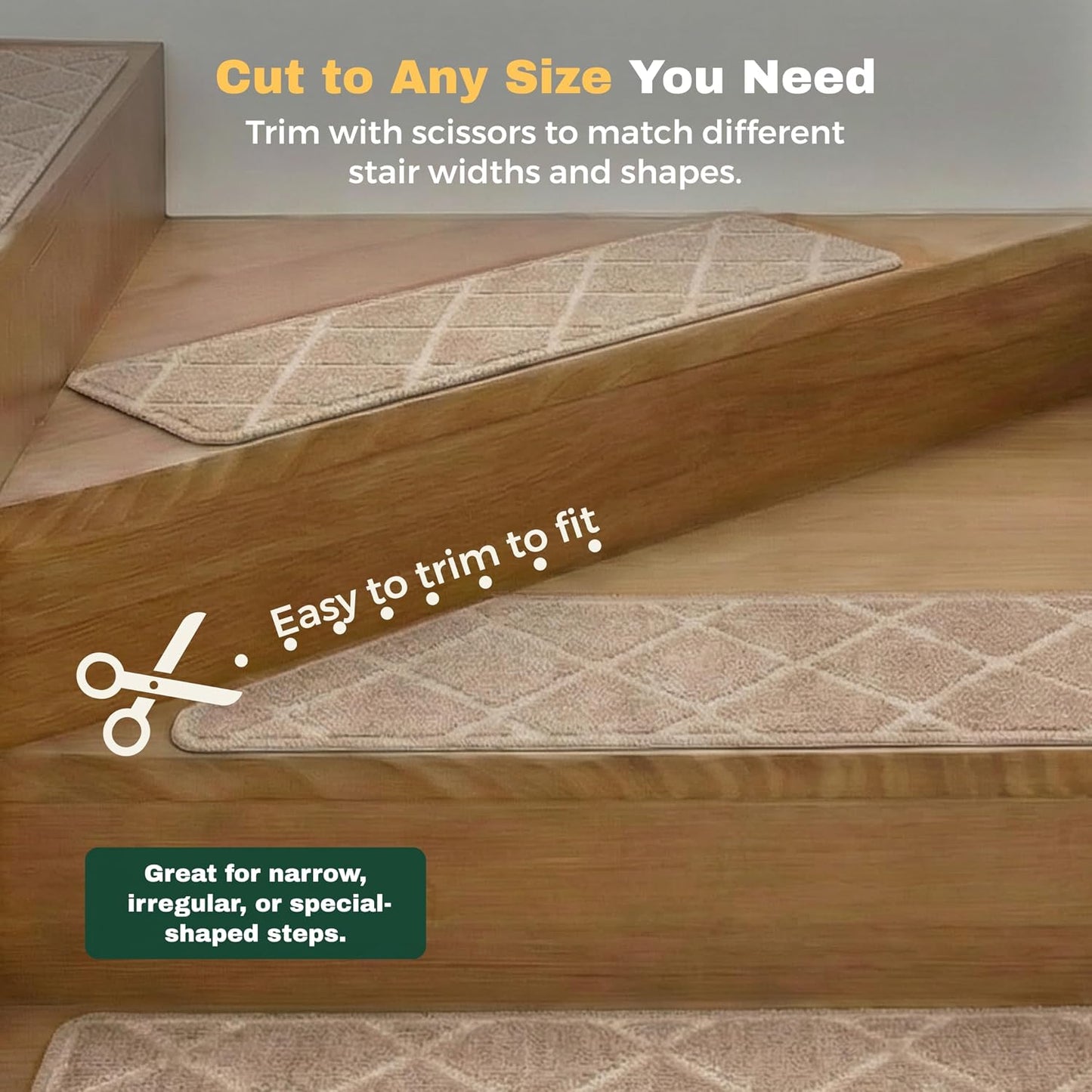 MBIGM 8" X 30" (15 in Pack) Non-Slip Carpet Stair Treads Non-Skid Safety Rug Slip Resistant Indoor Runner for Kids Elders & Pets with Reusable Adhesive - Dark Gray Diamond Weave