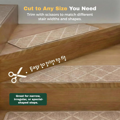 MBIGM 8" X 30" (15 in Pack) Non-Slip Carpet Stair Treads Non-Skid Safety Rug Slip Resistant Indoor Runner for Kids Elders & Pets with Reusable Adhesive - Dark Gray Diamond Weave