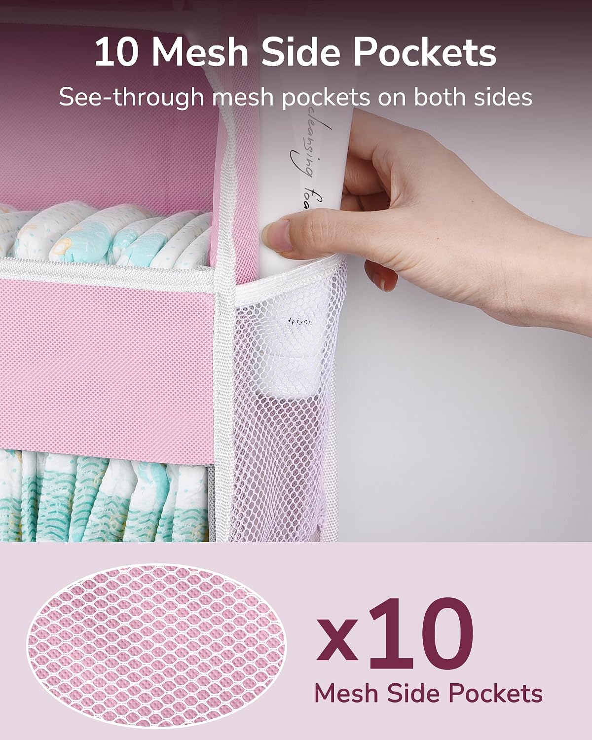 ULG Over the Door Organizer, 5-Tier Extra Large Hanging Storage with 10 Mesh Pockets, 100 lbs Capacity, Heavy Duty Door Organizer for Closet, Bedroom, Nursery Storage, Beige