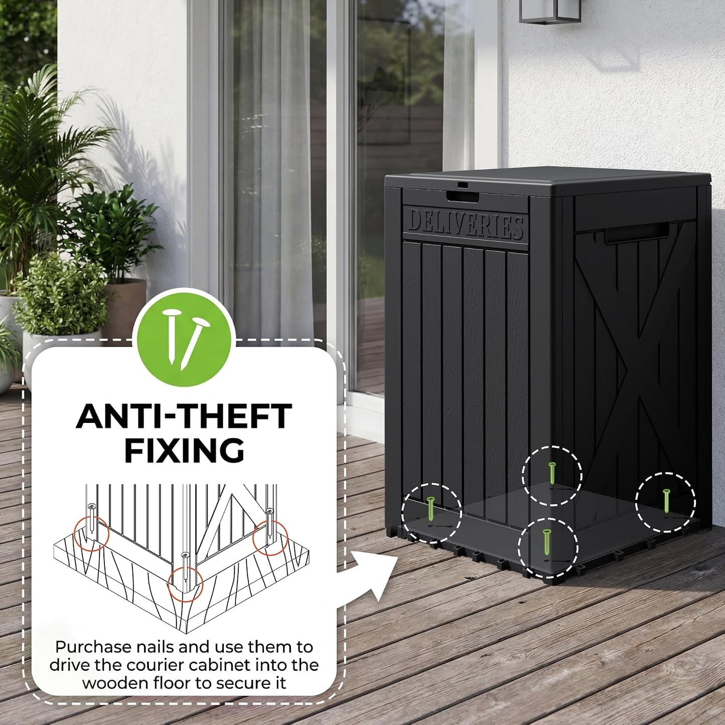 Greesum Outdoor Storage Box 31 Gallon Storage Box with Lid for Patio Furniture, Garden Tools, Pool Supplies, Waterproof and UV Resistant, Lockable, Dark Black