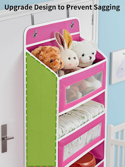 JARLINK 2 Pack Over the Door Organizer Storage, 5 Shelf Hanging Door Organizer with 5 Large Capacity Pockets, Anti Tilt 44 lb Load Behind Door Storage for Bedroom, Bathroom, Pantry, Nursery, (Grey)