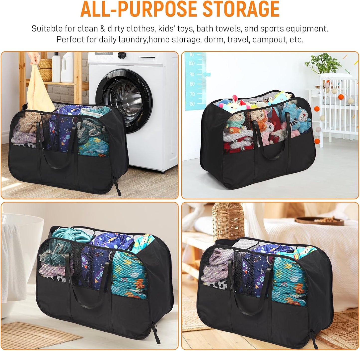 Collapsible Laundry Baskets with 3 Compartment, 150L Tear-proof Pop Up Hamper, Foldable Laundry Basket with Tote Handles, Dirty Clothes Hamper for Laundry, Bedroom, Bathroom, Dorm Grey