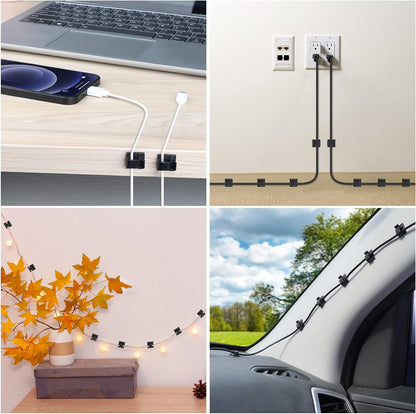 100 PCS Adhesive Cable Clips White (Small & Large), Upgraded Wall Wire Holder for Cord Organizer Cable Management, Outdoor Light Clips Hooks for LED, Car Dash Cam, HDMI, Extension Cord