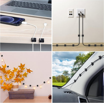100 PCS Cable Clips, Upgraded Adhesive Cord Clips for Wires on Wall, Strong Wire Holders Cord Organizer for Cable Management, Christmas Lights, USB, Phone Charger, Cat 6, Car Dash Cam (Small, Clear)