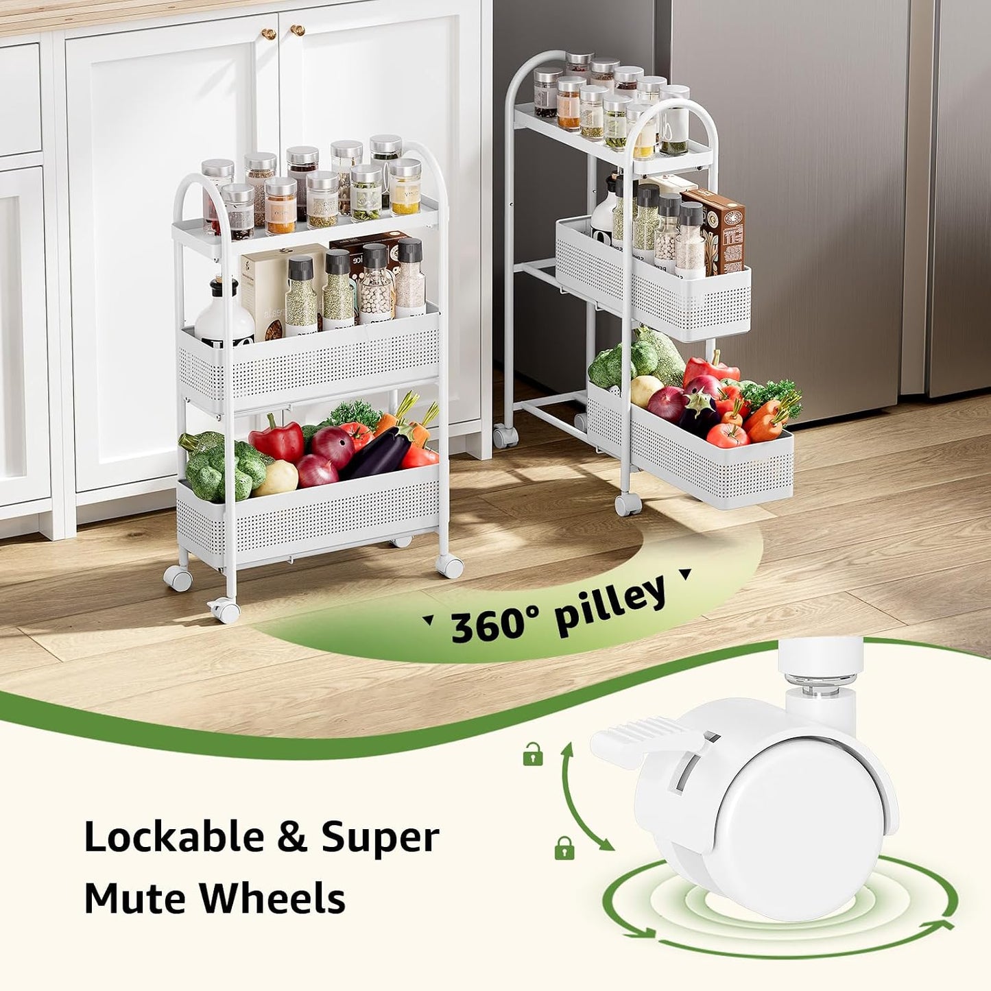 KINGRACK Slim Storage Cart with Drawer, 5-Tier Rolling Utility Cart on Wheels, Narrow Metal Cart for Space Save, Easy Assembly for Kitchen Cart, Craft Cart, Laundry, Bathroom, Nursery Organizer