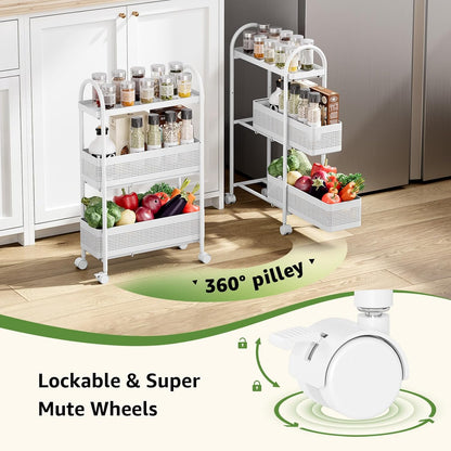 KINGRACK Slim Storage Cart with Drawer, 5-Tier Rolling Utility Cart on Wheels, Narrow Metal Cart for Space Save, Easy Assembly for Kitchen Cart, Craft Cart, Laundry, Bathroom, Nursery Organizer