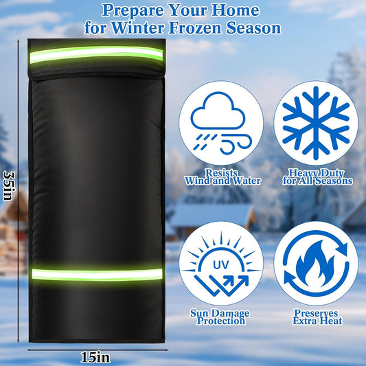 Outdoor Faucet Cover for RV Park Water Spigot, 35"H x 15"W Insulated Outside Faucet Cover Freeze Protection for Winter & Summer, Reusable Long Faucet Sock Fit for Yard Hydrant Hose Bib,Black