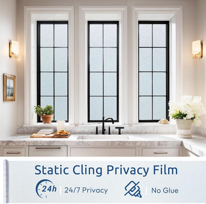 rabbitgoo Frosted Glass Window Privacy Film, No Glue, Anti-Glare Heat Blocking, Easy to Install, Renter Friendly Removable Opaque Bathroom Window Clings for Glass, 17.5" x 78.7"