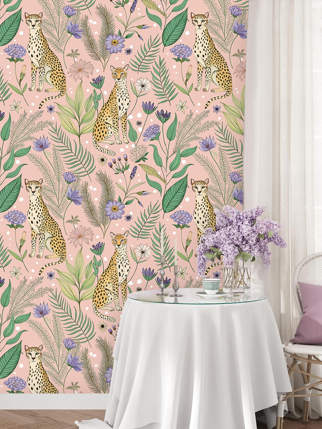Floralplus Peel and Stick Wallpaper Leopard Jungle Removable Wallpaper for Bathroom Renter Friendly Wallpapers Self Adhesive Animal Floral Contact Paper for Accent Wall 17.5 x 118 in
