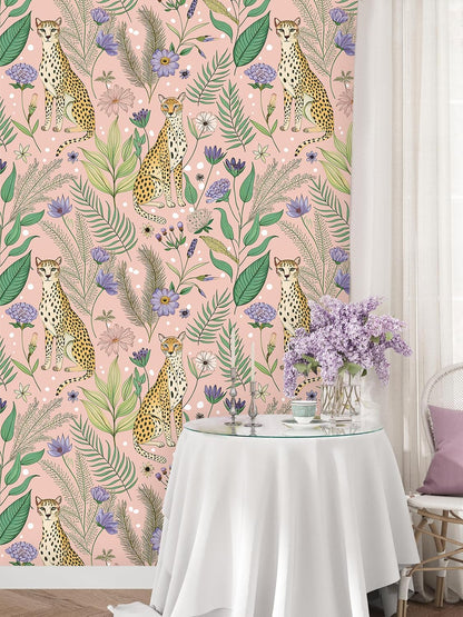 Floralplus Peel and Stick Wallpaper Leopard Jungle Removable Wallpaper for Bathroom Renter Friendly Wallpapers Self Adhesive Animal Floral Contact Paper for Accent Wall 17.5 x 118 in