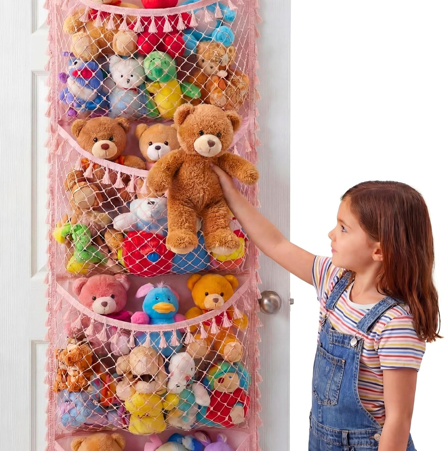Ofiray-home Cotton Over The Door Stuffed Animal Storage | Toy Organizer for Storage Plush Toys, Stuffed Animal Holder with 4 Large Pockets, Hanging Door Organizer for Nursery