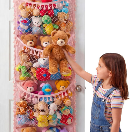 Ofiray-home Cotton Over The Door Stuffed Animal Storage | Toy Organizer for Storage Plush Toys, Stuffed Animal Holder with 4 Large Pockets, Hanging Door Organizer for Nursery