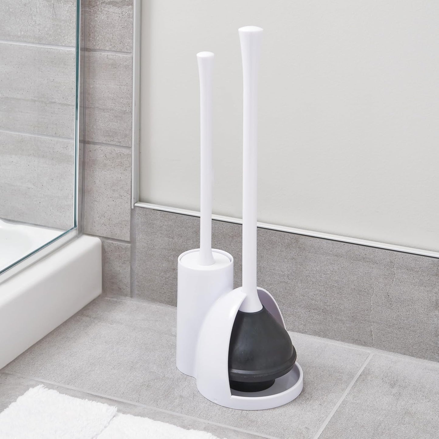 iDesign Compact Toilet Brush and Plunger Set, Gray | Bathroom Cleaning, Storage